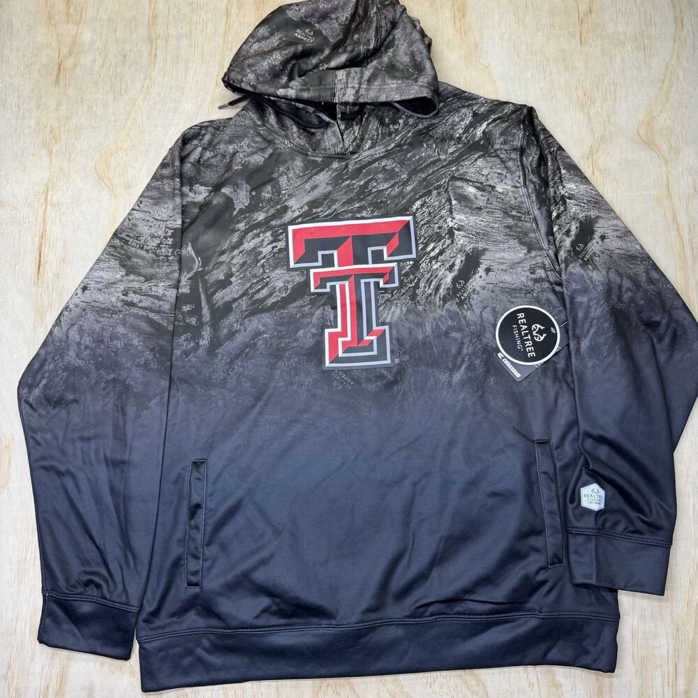 NEW Texas Tech Red Raiders Realtree Fishing by Colosseum Charcoal Hoodie 2XL